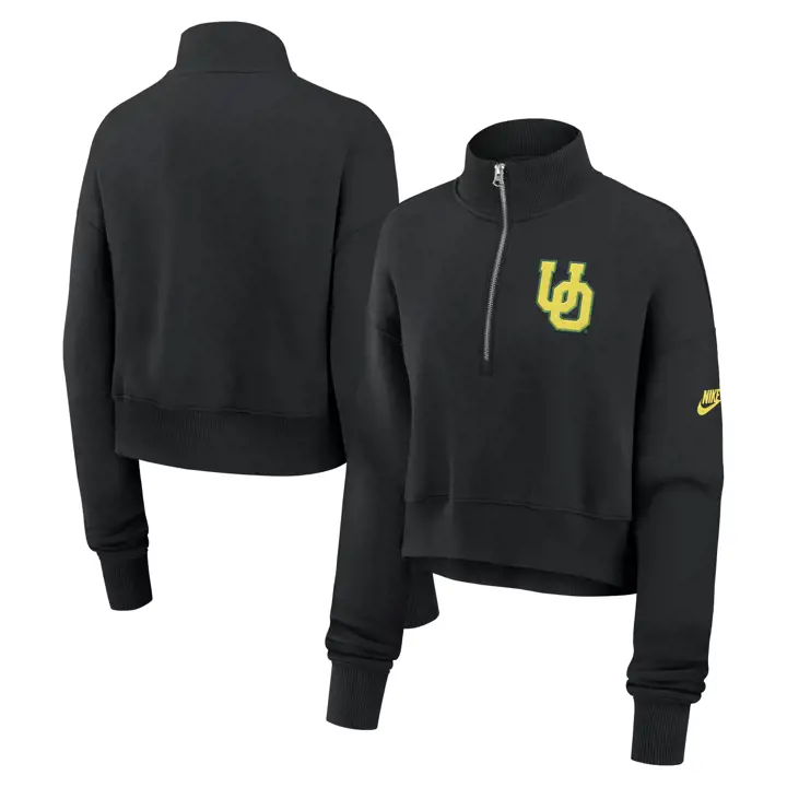 OREGON DUCKS NCAA FEMME PULL COURT RÉTRO 1/4 ZIP POLAIRE 24 blk