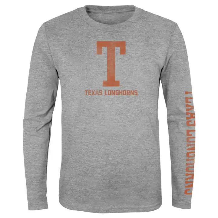 T-shirt à manches longues motif slogan pour jeune NCAA Texas Longhorns 23 gris