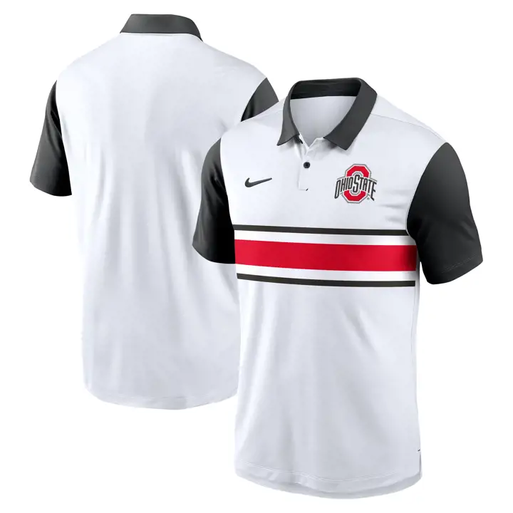 Polo Ohio State Buckeyes, manches courtes, pour homme, avec motif CAMPUS, blanc