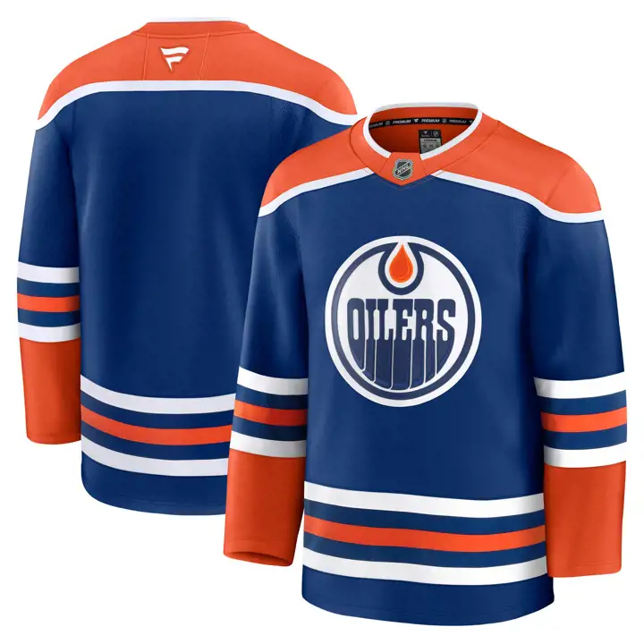 Maillot premium bleu des Oilers d'Edmonton de la LNH