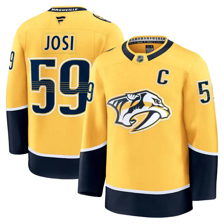 Maillot de joueur premium LNH Nashville Predators Roman Josi JAUNE