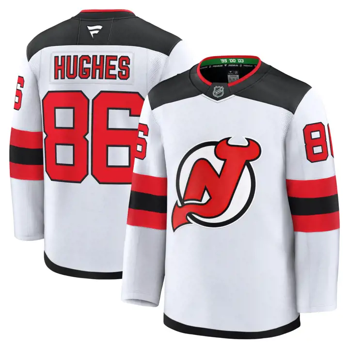 Maillot de joueur premium NHL des Devils du New Jersey Jack Hughes BLANC
