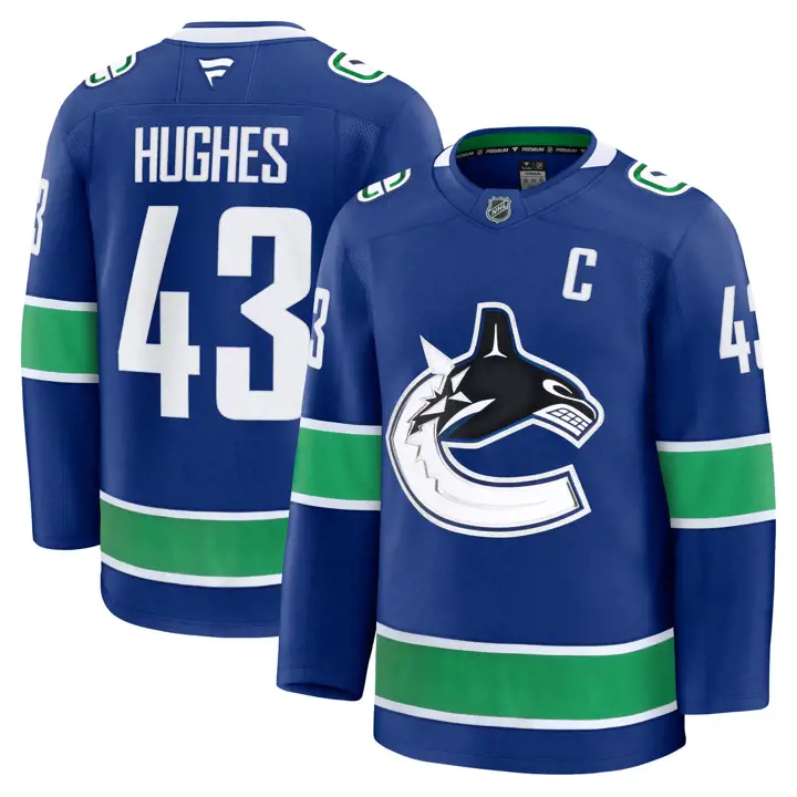 Maillot NHL Premium Joueur Vancouver Canucks Quinn Hughes BLEU