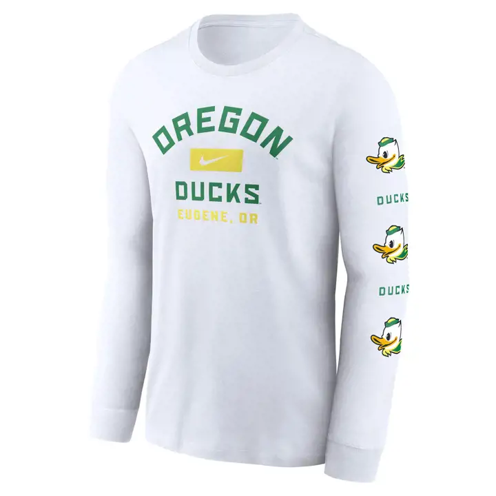 T-SHIRT MANCHES LONGUES CLASSIQUE EN COTON OREGON DUCKS NCAA EMPLACEMENT 24 BLANC