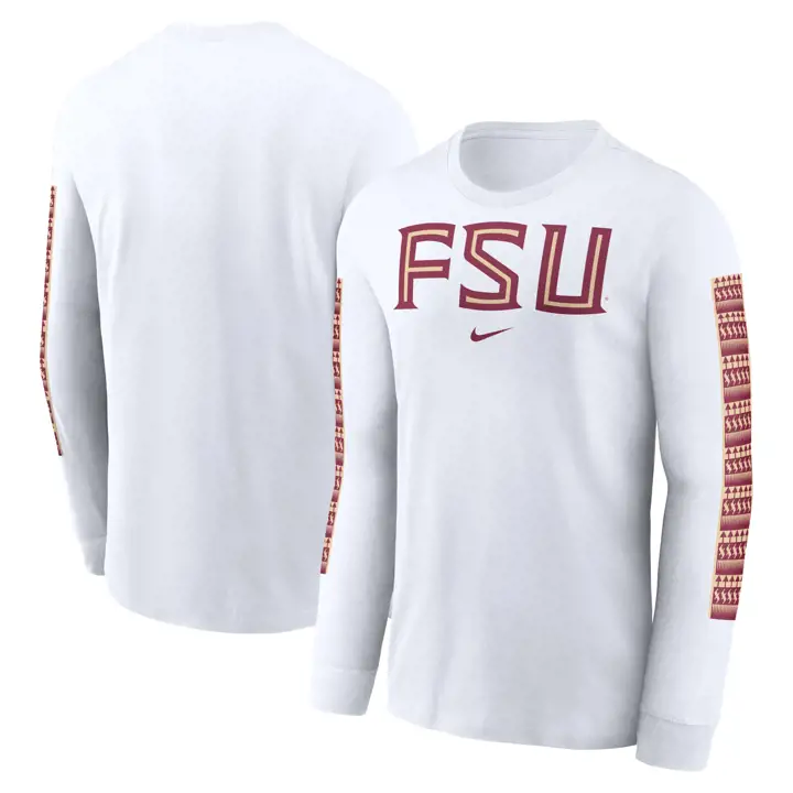 T-SHIRT MANCHES LONGUES FLORIDA STATE SEMINOLES NCAA AVEC SLOGAN « SPIRIT » 24 BLANC