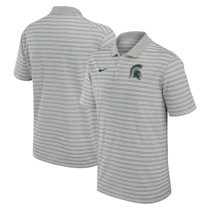 MICHIGAN STATE SPARTANS NCAA PRIMETIME STRIPED POLO 24 GRY/W