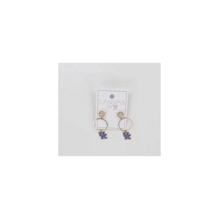 Boucles d'oreilles créoles émaillées Kentucky Wildcats avec perles en grappe