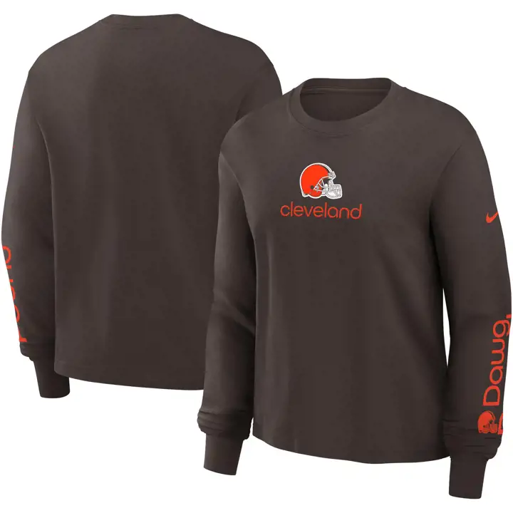 T-shirt Nike boxy à manches longues NFL pour femme Cleveland Browns 24 BRN