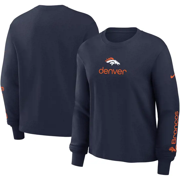 T-shirt ample à manches longues Nike NFL Denver Broncos pour femme – 24 – marine