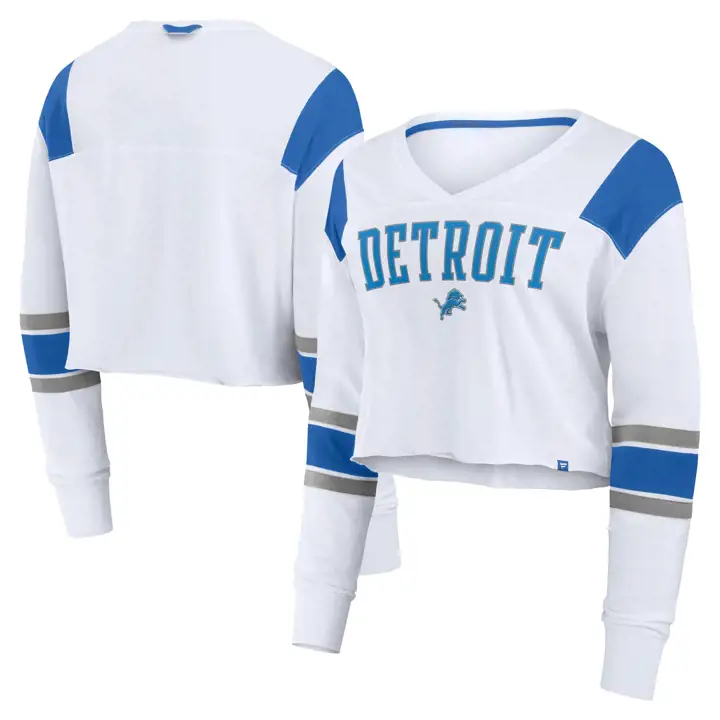 T-shirt court à manches longues NFL Detroit Lions pour femme 24 BLANC
