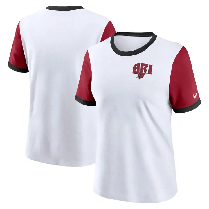 T-shirt Femme Arizona Cardinals NFL Ringer Manches Courtes 24 BLANC