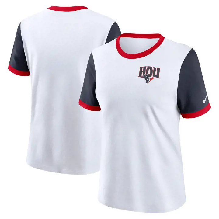 T-shirt Femme Court Houston Texans NFL Bicolore Manche Courte 24 BLANC
