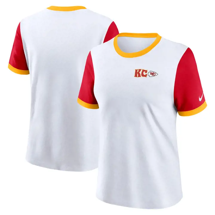 T-shirt Kansas City Chiefs NFL Ringer manches courtes pour femme 24 WHT