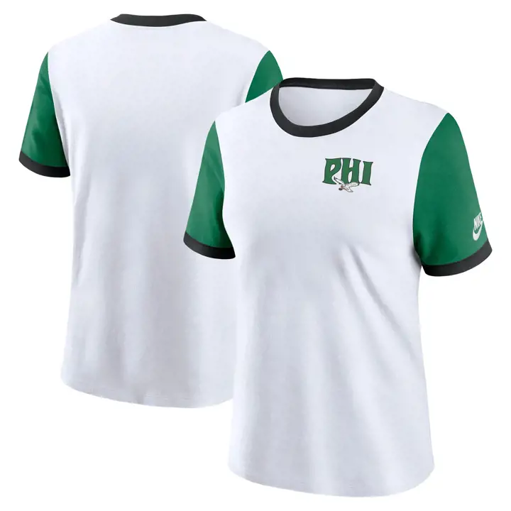 T-shirt femme NFL Philadelphia Eagles Ringer manches courtes 24 WHT
