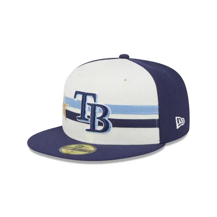 Casquette 59FIFTY d'entraînement MLB ASG 2024 des Tampa Bay Rays, coloris blanc/bleu marine clair