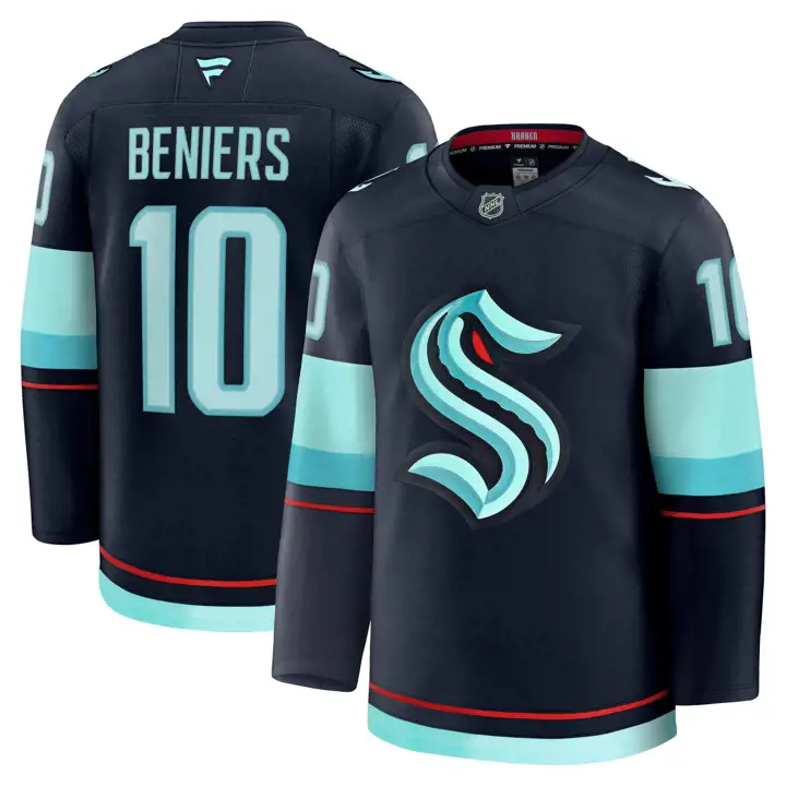 Maillot de joueur premium de la LNH Seattle Kraken Matty Beniers BLEU MARINE