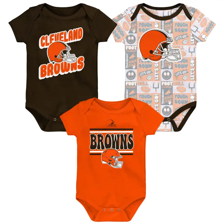 Ensemble 3 pièces de bavoirs Cleveland Browns NFL pour bébé, motif « Sunday Comic » BRN