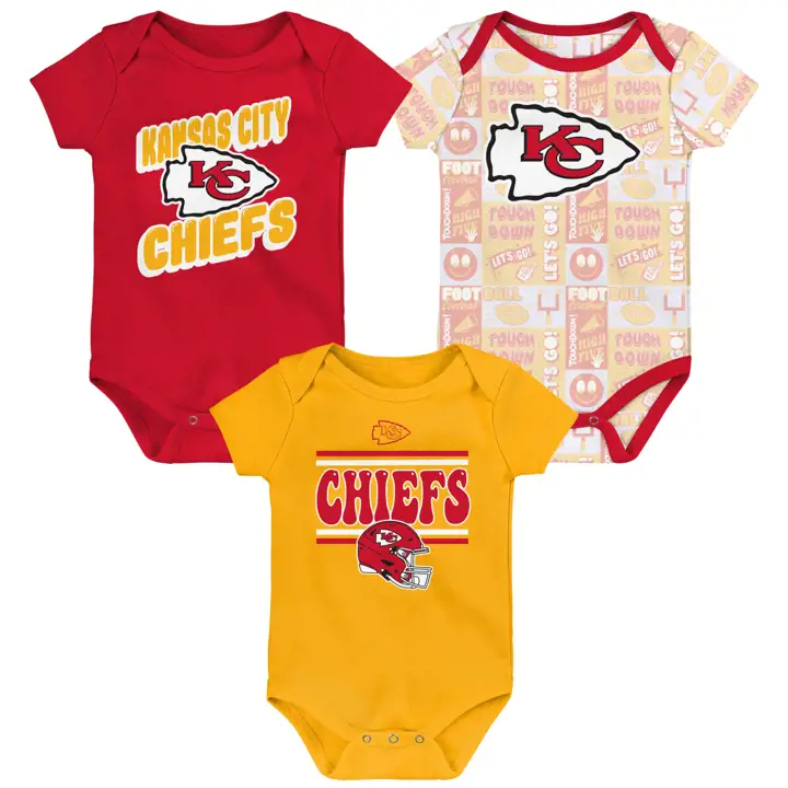 Lot de 3 bodies NFL Kansas City Chiefs pour bébé - Motif BD du dimanche - Rouge