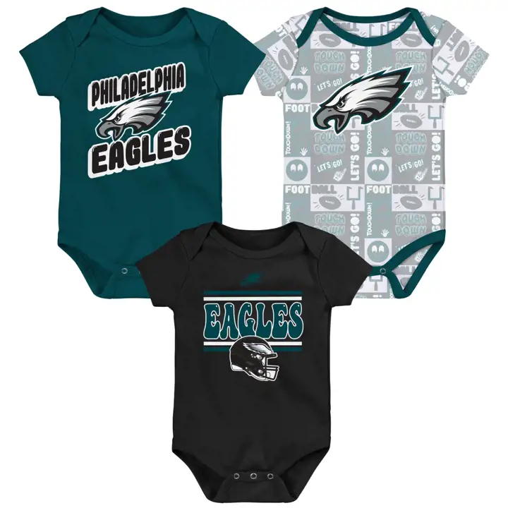 Ensemble 3 pièces Philadelphia Eagles NFL pour bébé Motif dimanche Bande dessinée sarcelle