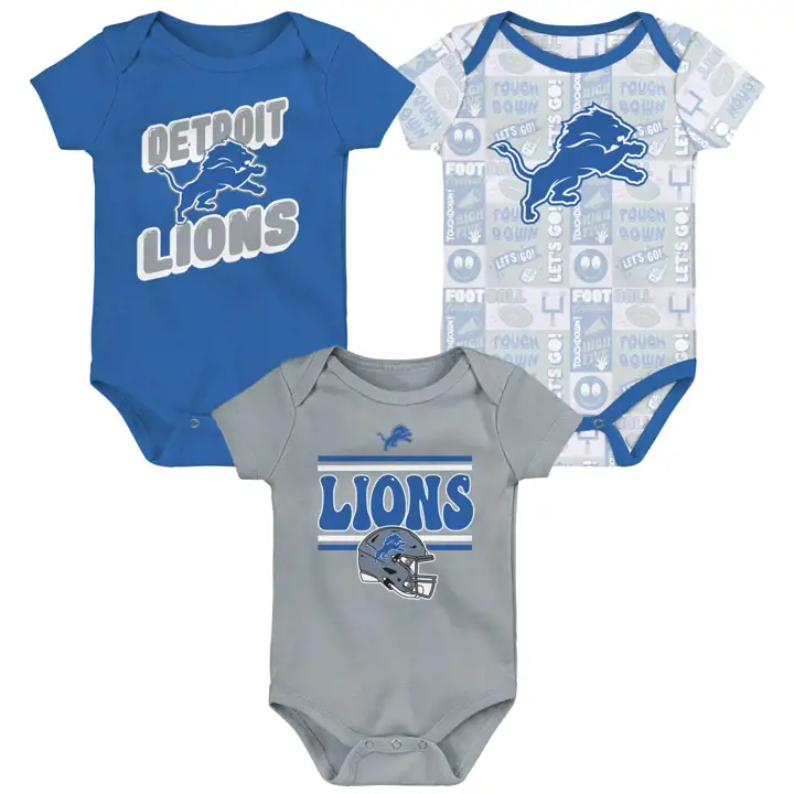 Ensemble de 3 langes Detroit Lions NFL pour bébé, modèle Sunday Comic, AST