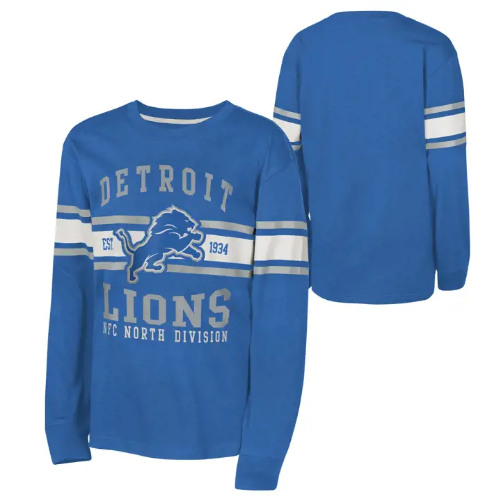 Detroit Lions NFL Jeunesse Tous Les Feux Col Rond Manches Longues BLEU
