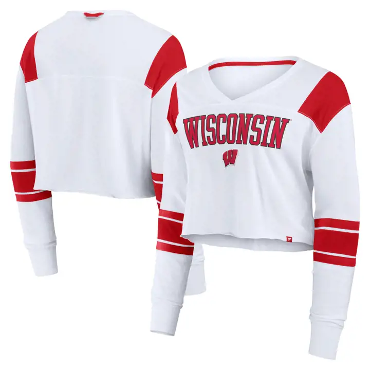 T-shirt à manches longues et empiècements contrastés extensible Wisconsin Badgers NCAA pour femme