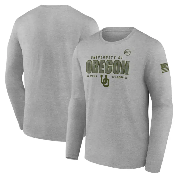 T-shirt manches longues Oregon Ducks NCAA OHT Grid GRIS