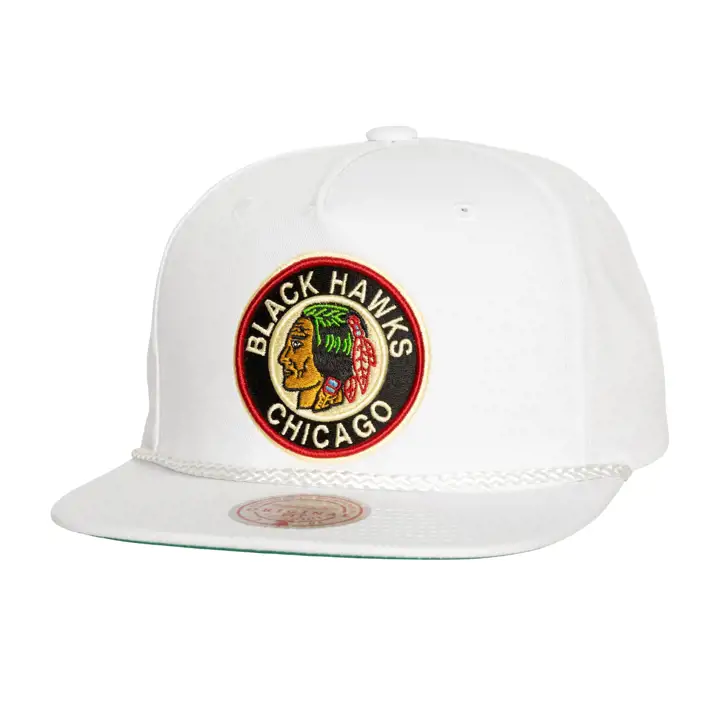 CHICAGO BLACKHAWKS LNH MN Casquette de golf vintage blanche avec corde