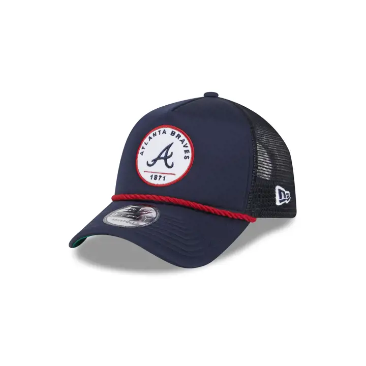 Atlanta Braves MLB New Era Patch 9FORTY Casquette trucker à cordelet NAVY