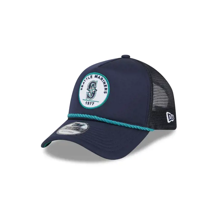 Seattle Mariners MLB New Era Patch 9FORTY Rope Trucker BLEU MARINE