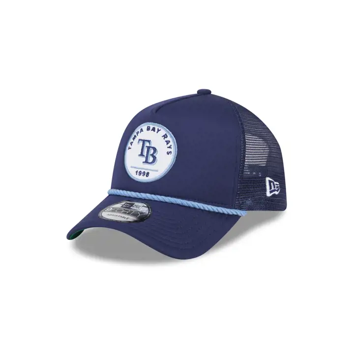 Casquette de baseball trucker en filet New Era 9FORTY à corde avec patch MLB Tampa Bay Rays BLEU MARINE