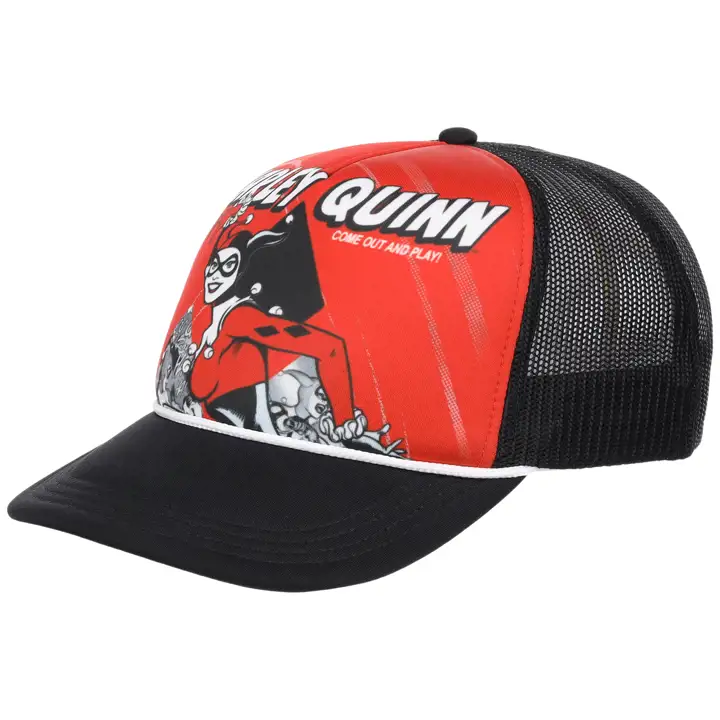 Casquette trucker Harley Quinn à grande impression en mousse AST/NOIR