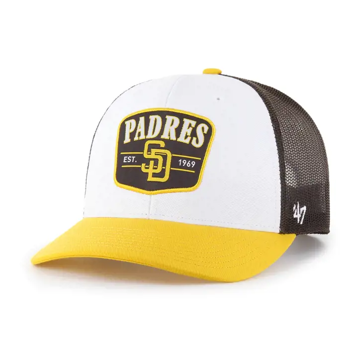 SAN DIEGO PADRES MLB Tri-Tone Squad Casquette filet « '47 Trucker » BLANC/MARRON/OR