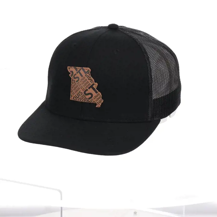 Casquette trucker en cuir 6 panneaux STL noir/marron