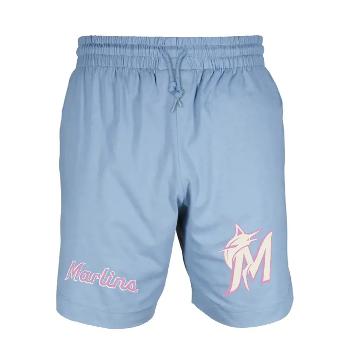 Shorts aux couleurs de l'équipe des Miami Marlins de la MLB – Bleu/Blanc/Rose