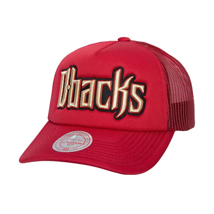 Casquette trucker en mousse rouge avec script M&N MLB des Arizona Diamondbacks