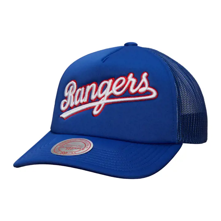 Texas Rangers M&N MLB TC SCRIPT FOAM TRUCKER BLEU