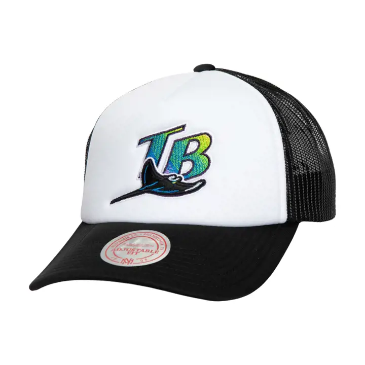Casquette de baseball M&N MLB RETRO COOP FOAM TRUCKER WHT/BLK des Tampa Bay Rays
