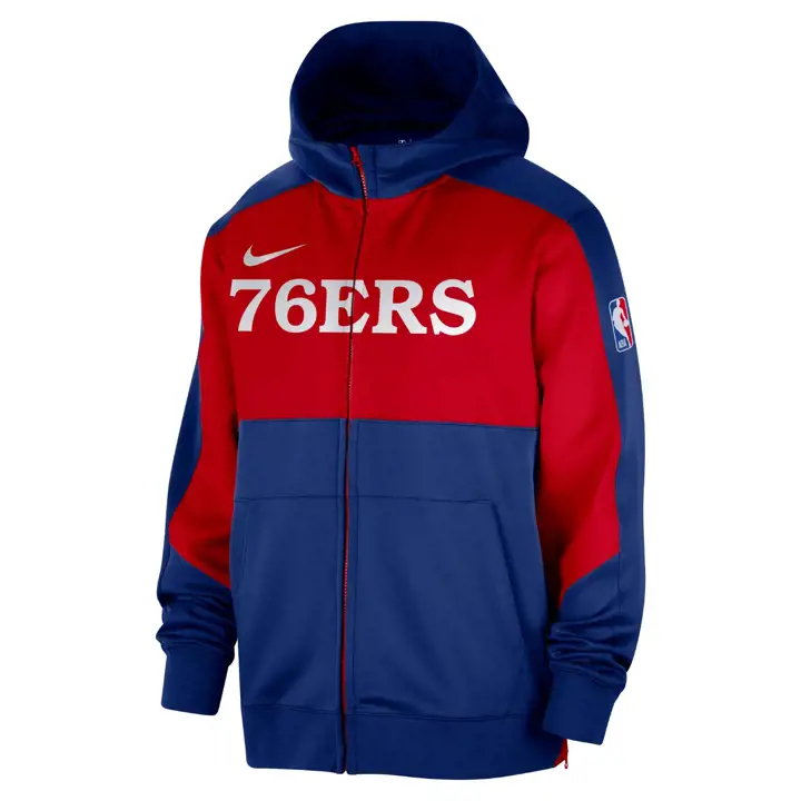 PULL À CAPUCHE EN MOLLETON ENTIÈREMENT ZIPPÉ PHILADELPHIA 76ERS NBA SHOWTIME 24 BLEU/ROUGE/NOIR