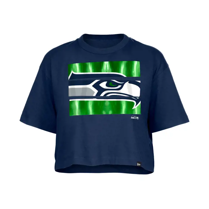 T-shirt court « Foil Crop Tee » New Era NFL Seattle Seahawks pour femme - Bleu marine 24