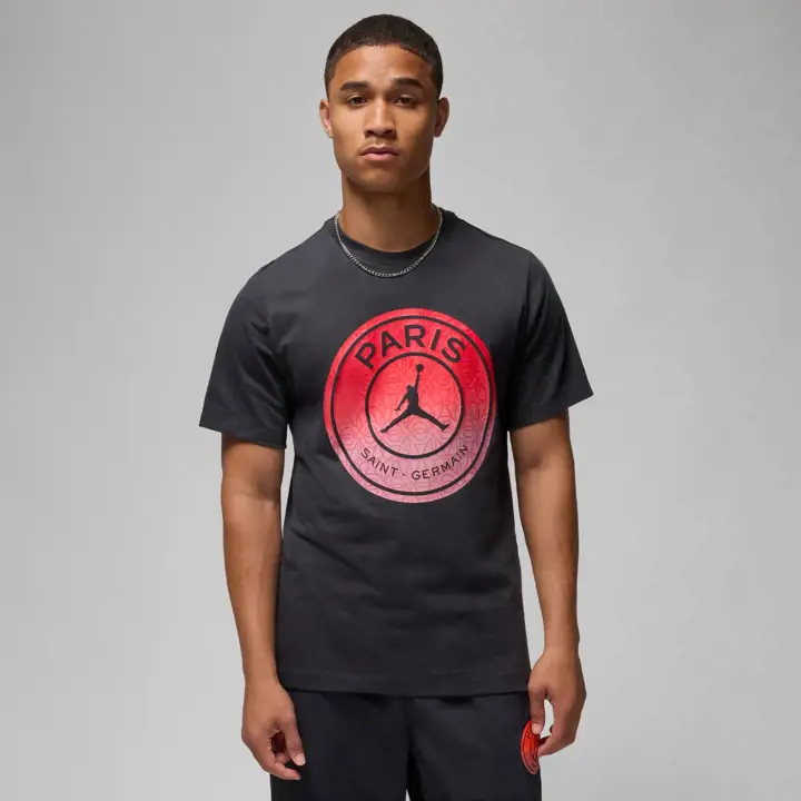 T-shirt à manches courtes Paris Saint-Germain avec logo du club – Noir