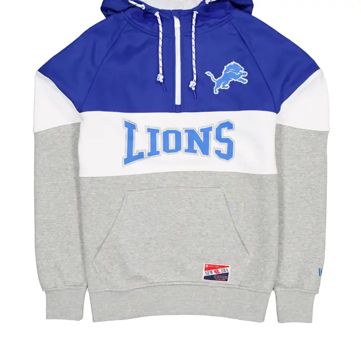 Detroit Lions NFL Sweat à Capuche Homme Rétro PO 24 BLEU/BLC/GRI