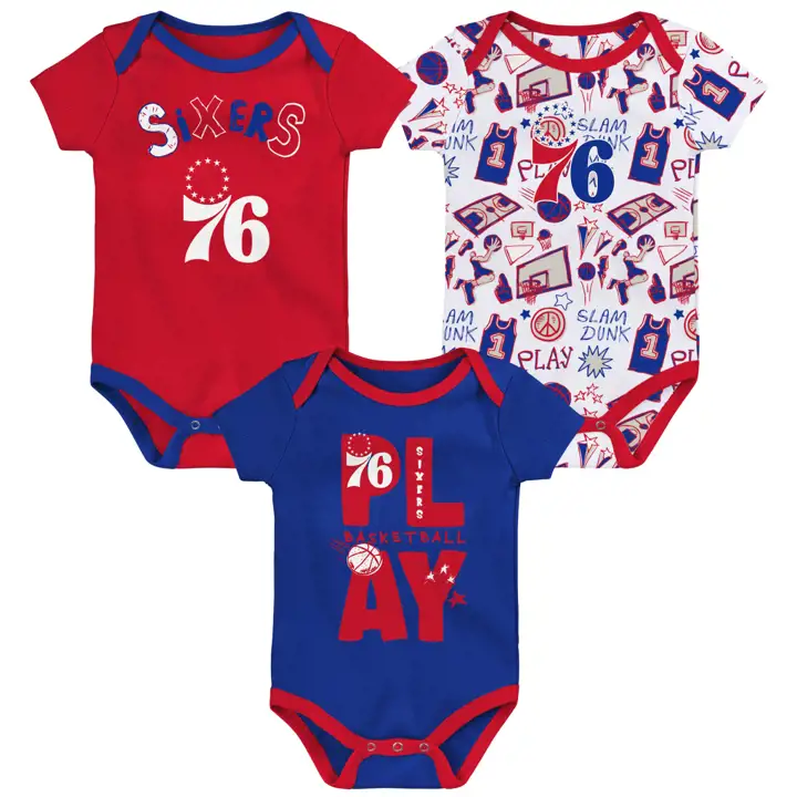 PHILADELPHIA 76ERS NBA Ensemble de 3 bodys pour nouveau-né Play Ball, taille 24 mois, bleu