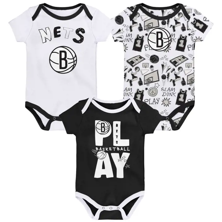 BROOKLYN NETS NBA Ensemble 3 pièces bébé Play Ball 24 NOIR