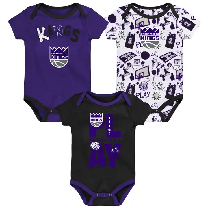 SACRAMENTO KINGS NBA Ensemble de 3 bodys pour bébés Play Ball 24 BLK