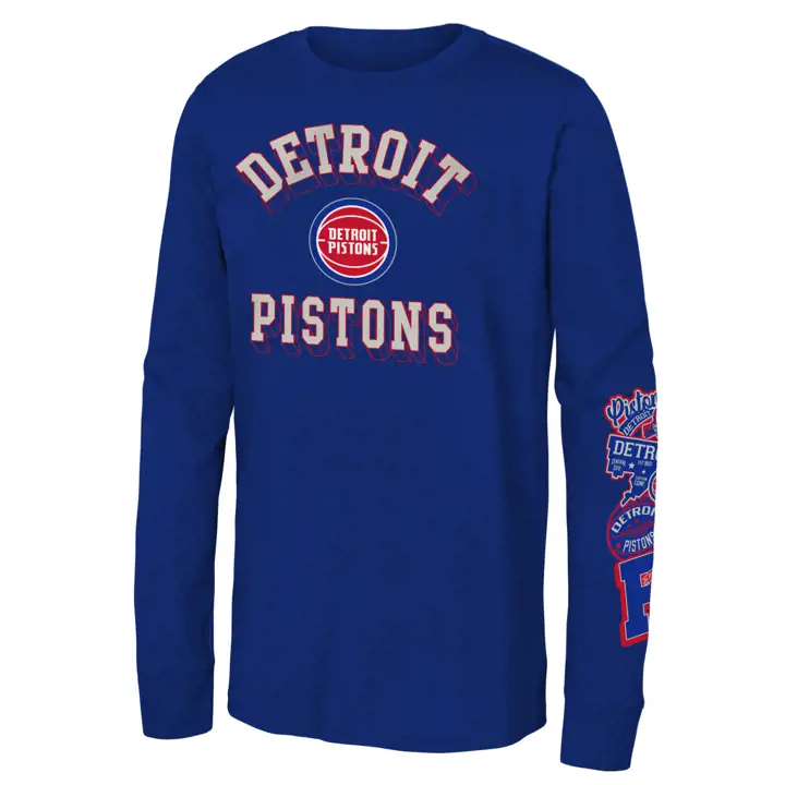 T-shirt DETROIT PISTONS NBA junior à manches longues et motifs sur les manches, BLEU