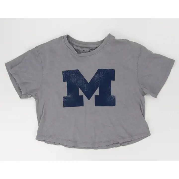 T-shirt court à nœud Michigan Wolverines NCAA pour femme gris