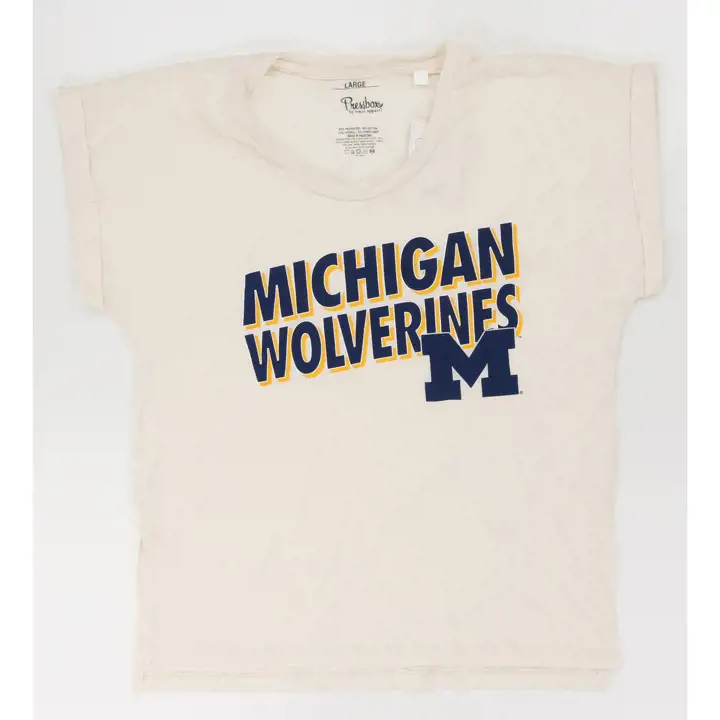 T-shirt Michigan Wolverines NCAA pour femme, col en V, motif Knobi, ivoire