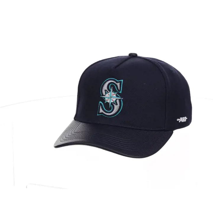 Visière en cuir pro Seattle Mariners MLB, sangle bleu marine/gris
