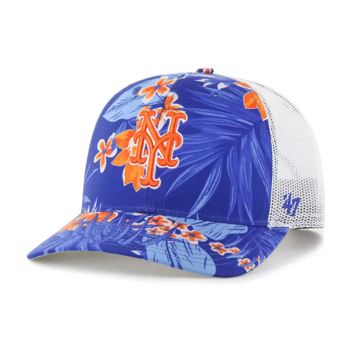 Casquette trucker florale « '47 » MLB des Mets de New York, bleue royale/blanche